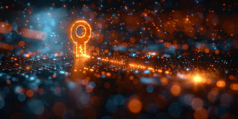 Abstract cyber security concept with key and binary code.  