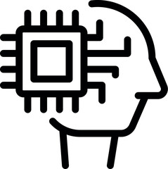 Poster - Minimalist illustration featuring a human head profile with a cpu replacing part of the brain, symbolizing artificial intelligence
