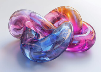 Wall Mural - Colorful Holographic Glass Knot 3D Render on White Background with Gradient and Iridescent Effects