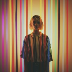 Wall Mural - a woman standing in front of a colorful striped wall