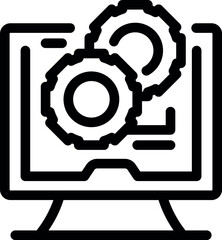 Poster - Line icon of a computer showing gears, symbolizing a working process