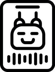 Poster - Black outline icon of a robot face showing happiness on a digital id card