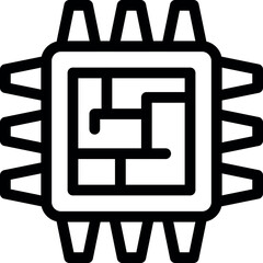 Poster - Line art icon of a microchip, featuring a detailed printed circuit board design