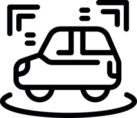 Poster - Line icon of a self driving car driving on a digital road, using sensors and ai for navigation