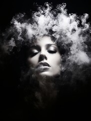 Wall Mural - a woman with smoke coming out of her hair