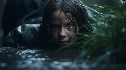 Poster - a young girl in the water with wet hair