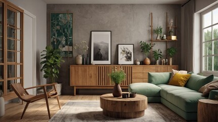 Wall Mural - Beautiful modern living room with wood