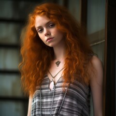 Sticker - a young woman with red hair and a necklace