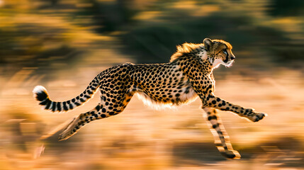 Wall Mural - powerful cheetah sprinting across the vast grasslands of the african savanna showcasing its incredib