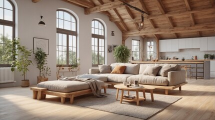 Wall Mural - Beautiful modern living room with wood