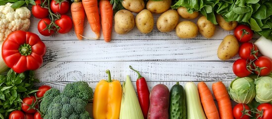 Wall Mural - Assortment of Fresh Vegetables on a Wooden Surface