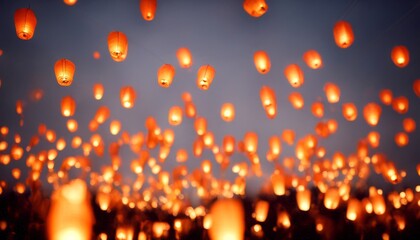 Canvas Print - sky flying floating lantern wish lanterns peace light chinese glowing wishing night