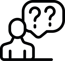 Poster - Person having questions thinking about problem solution with question marks icon