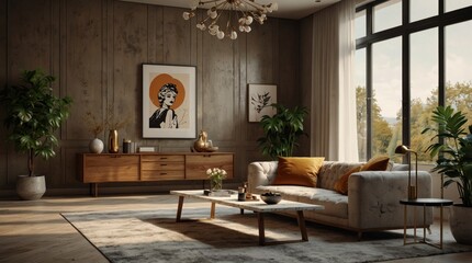 Wall Mural - Beautiful modern living room with wood