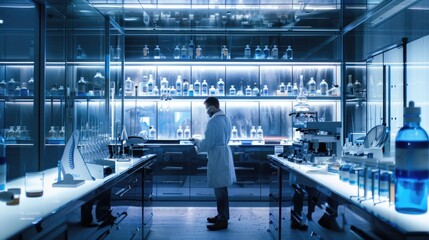 Poster - Scientist working in a high-tech lab conducting research and experiments with various laboratory equipment. AIG62
