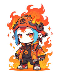 Sticker - cute cartoon fire shaman cyberpunk