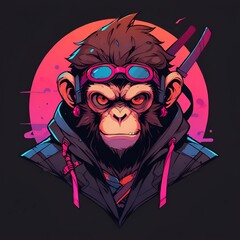 Sticker - cartoon monkey cyberpunk ninja