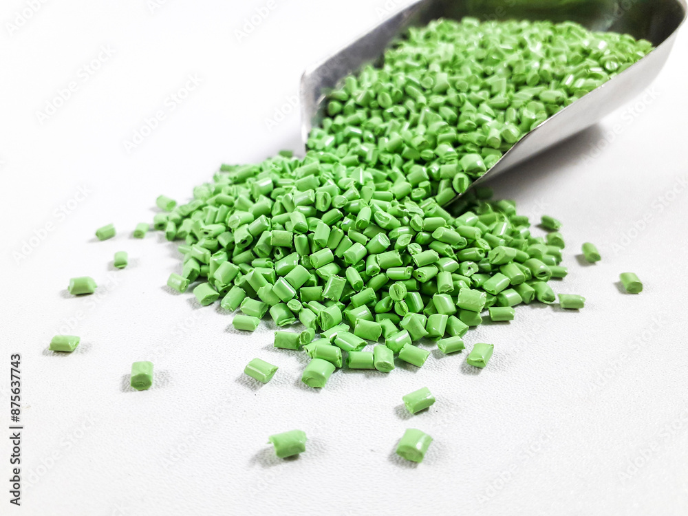 Masterbatch Color Granules Matcha green masterbatch granules in scoop on white background.Color ...