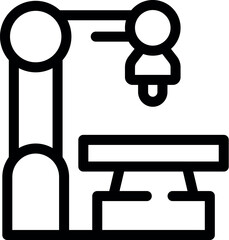 Poster - Black and white icon of a robotic arm working on a product line