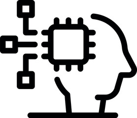 Poster - Line art icon of a human head with cpu receiving data from a network, representing artificial intelligence