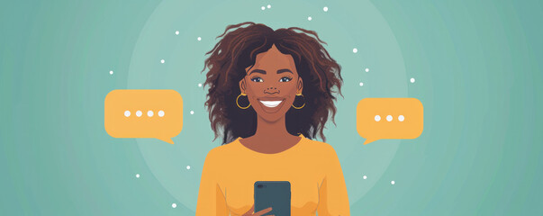 Poster - A woman is holding a cell phone and smiling