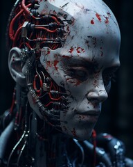 Wall Mural - an image of a robot with blood on its face