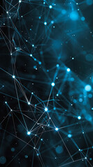 Poster - A blue image of a web of lines and dots. The image is abstract and has a futuristic feel to it