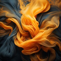 Poster - an orange and blue swirl of fabric on a black background