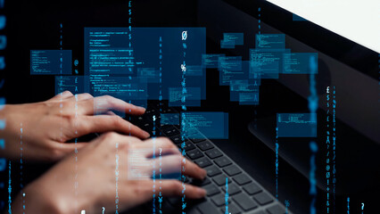 people using computer in office and digital technology concept. cyber ​​security.