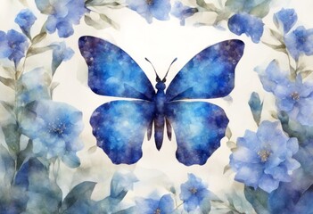 butterfly watercolor flowers card can polygonal greeting used blue design other frame any