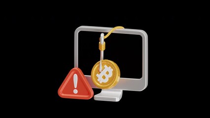Aufkleber - 3D Animation of Bitcoin Scams Require Vigilance | Alpha Channel