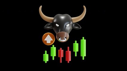 Poster - 3D Animation of Bull Market Shows Increase | Alpha Channel