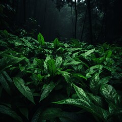 Sticker - green plants in the forest at night