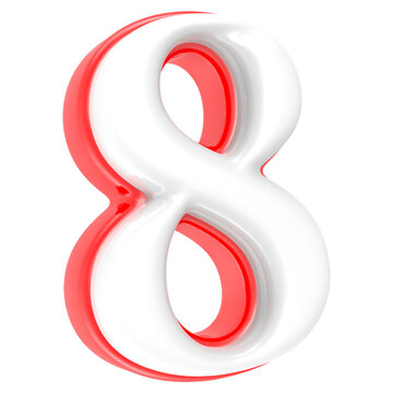 Red Number with White 3D Rendering Number 8