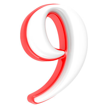 Red Number with White 3D Rendering Number 9