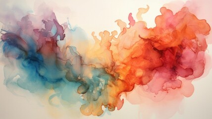 Wall Mural - Abstract watercolor representation of fire and water. Watercolor of contrasted vibrant pastel watercolor mixing together with white background. Conceptual art for creative design and wall art. AIG35.