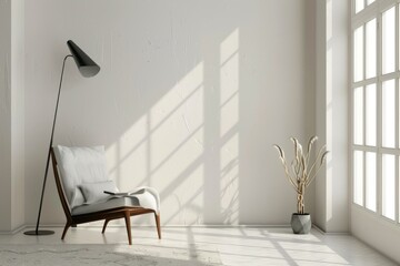 Wall Mural - Minimalist Living Room with White Chair and Natural Light