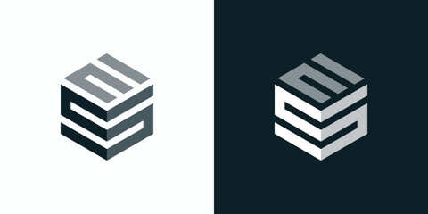 Aufkleber - Vector logo design of initials E, S in geometric hexagon cube shape with modern, simple, clean and abstract style.