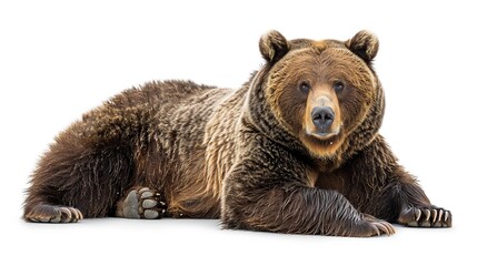 Wall Mural - Brown Bear Laying Down, Looking Straight at Camera