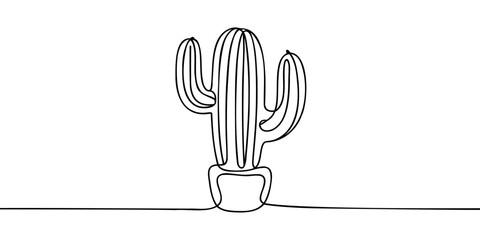 Cactus single line art drawing continuous hand drawn illustration doodle vector style