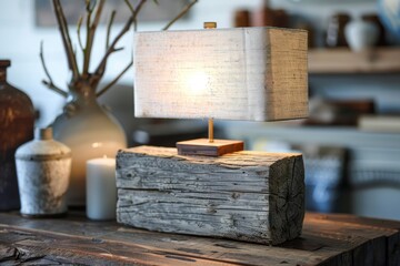 Wall Mural - Rustic Table Lamp with Wooden Base