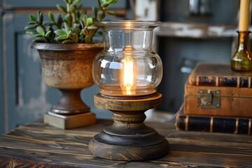 Wall Mural - Rustic Tabletop Lamp with Vintage Aesthetic