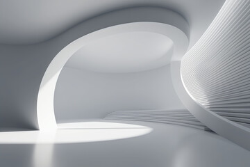 Poster - Abstract wave shape white building with floor 3d rendering