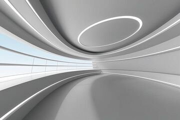 Poster - Abstract wave shape white building with floor 3d rendering