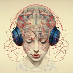 Poster - a drawing of a woman with headphones on