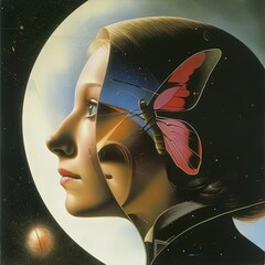 Poster - a painting of a woman with a butterfly on her head