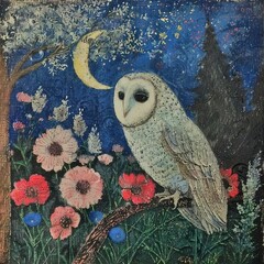 Wall Mural - a painting of an owl sitting on a tree branch