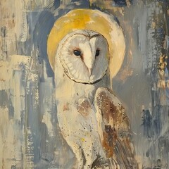 Canvas Print - a painting of an owl wearing a yellow hat