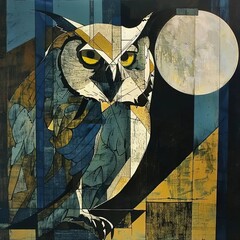 Poster - a painting of an owl with a full moon in the background