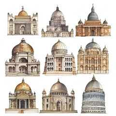 Poster - a bunch of architectural drawings of different buildings